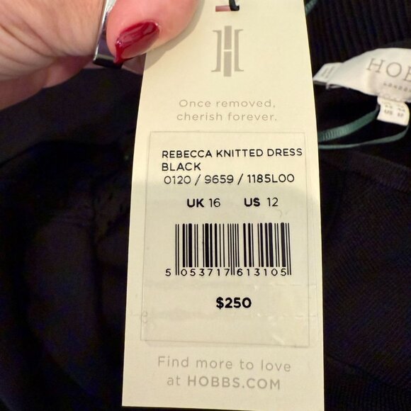 HOBBS Black Rebecca Knit Midi Dress NWT - Size 12 - Picture 8 of 8
